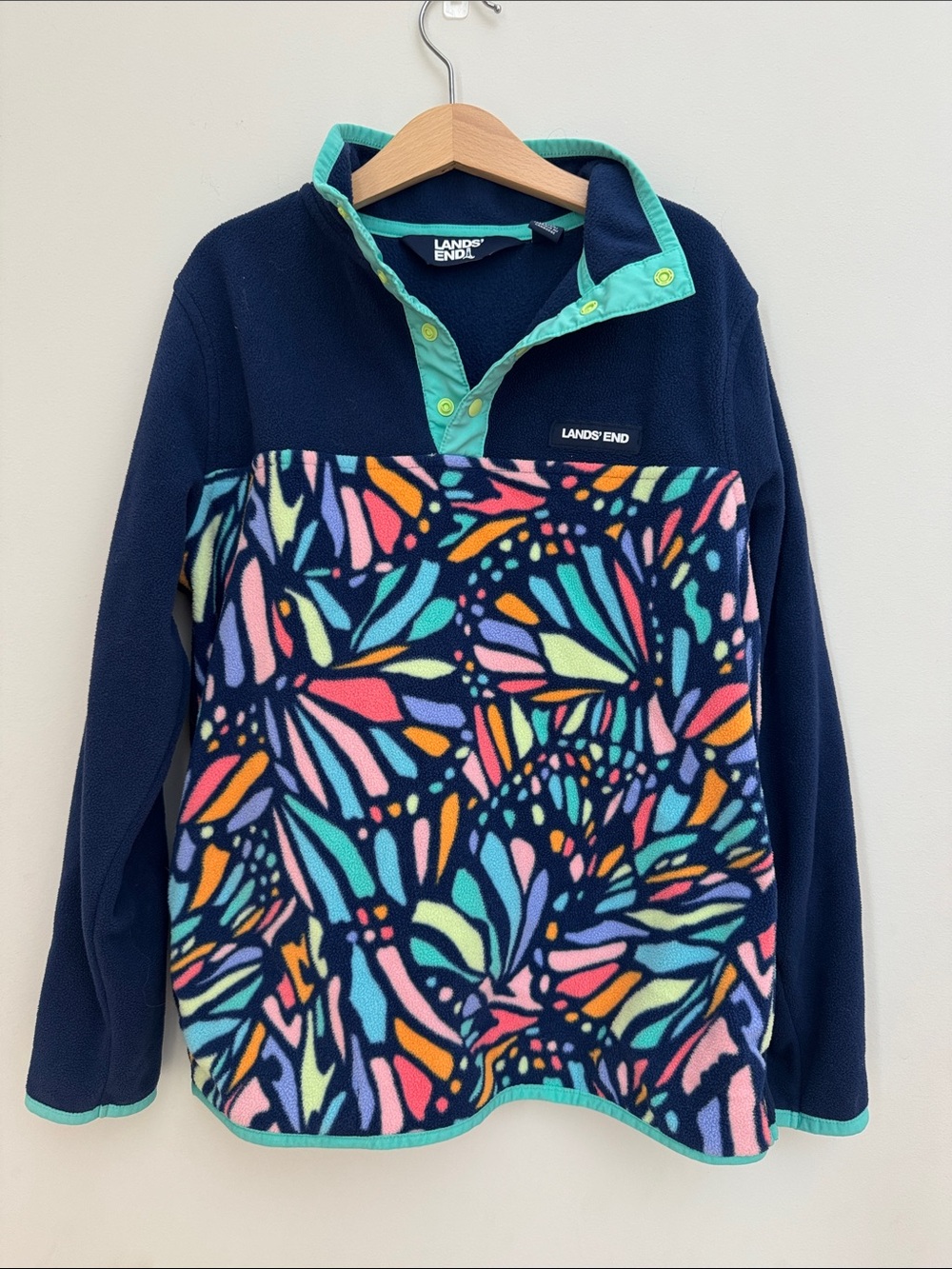 Lands’ End | Heritage Fleece Snap Neck Pullover Floral Multicolor (10-12)